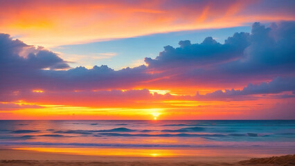 Fototapeta premium Sunset Serenity: Mesmerizing Beachscape Bathed in Colors
