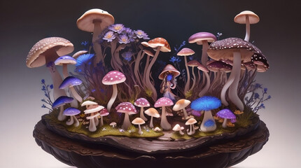 Nocturnal Whispers: Mushrooms, Flowers, and Midnight Aura