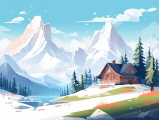 Alps chalet for 404 page visualization flat design