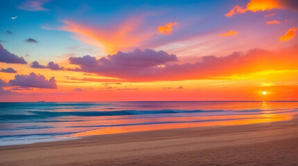 Fototapeta premium Sunset Serenity: Mesmerizing Beachscape Bathed in Colors