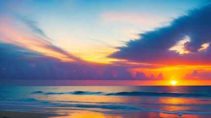 Naklejka na ściany i meble Sunset Serenity: Mesmerizing Beachscape Bathed in Colors