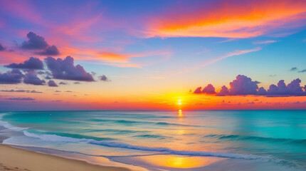 Fototapeta na wymiar Sunset Serenity: Mesmerizing Beachscape Bathed in Colors