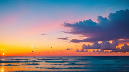 Fototapeta premium Sunset Serenity: Mesmerizing Beachscape Bathed in Colors
