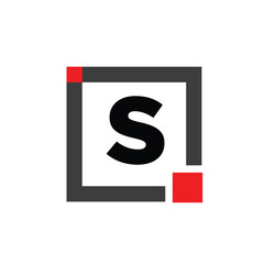 S company name monogram with red square. S dot icon.