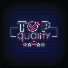 Vector neon sign top quality with brick wall background vector