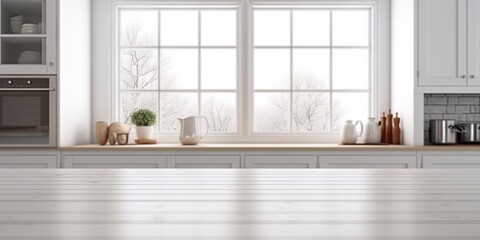 Home interior delight. White wooden counter in modern kitchen design