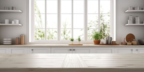 Home interior delight. White wooden counter in modern kitchen design