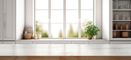 Fototapeta premium Home interior delight. White wooden counter in modern kitchen design