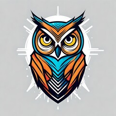 A logo for a business or sports team featuring a colorful owl  
that is suitable for a t-shirt graphic.