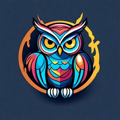 A logo for a business or sports team featuring a colorful owl  
that is suitable for a t-shirt graphic.