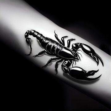 black and white tattoo black scorpion on arm