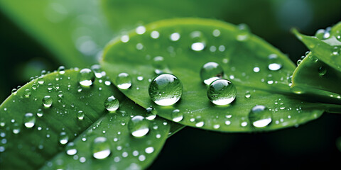 Raindrops on gooseberry leaves fresh succulent leaves of beautiful trees up close dew after rain,
Leafs with rain droplets 