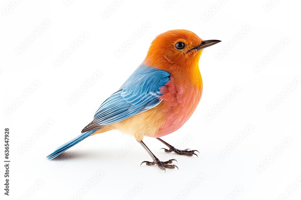 Wall mural Bird on a white background isolated. Colorful songbird. Close encounter with nature palette