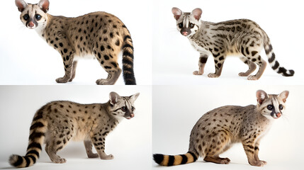realistic genet wild cat on white background, 4 variations