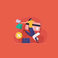 Online shopping with Credit card and Debit card, Retail shopping and e-commerce, Young girl with Discount Sale