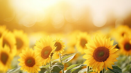 Obraz premium Sunflowers field nature background, Copy space for your text