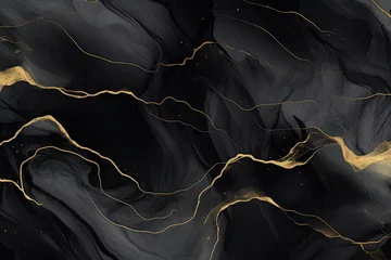 Rolgordijnen black marble gradient background with golden lines © waranyu