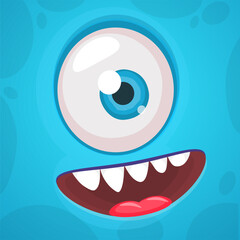 Cartoon funny monster face with funny expression. Vector Halloween monster illustration