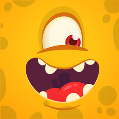 Cartoon funny monster face. Vector Halloween monster illustration