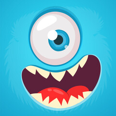 Cartoon funny one eyed monster face expression. Vector illustration