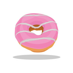Vector illustration of single donut cake in cartoon flat style. Delicious pink and chocolate dessert. Single element for logo, icon, fashion print, sticker, emblem, etc isolated on white background.