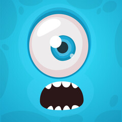 Cartoon monster face with one eye. Vector Halloween monster illustration. Great for package design or party decoration