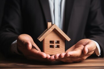 Real estate agent hands holding house model insurance businessman investing private property mortgage home house rent investment apartment for sale flat savings fund business owner landlord market