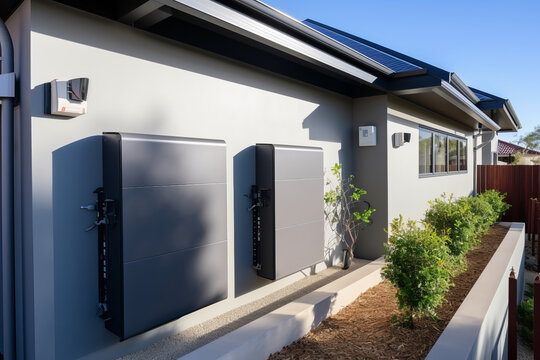 Battery packs provide an alternative method for storing electric energy on the wall of a house garage.