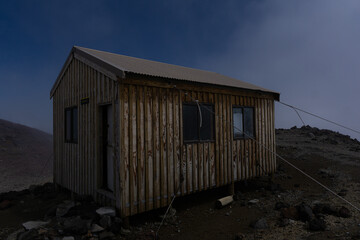 Fototapeta na wymiar Syme Hut located on Fanthamas Peak, besides Mt Taranaki New Zealand