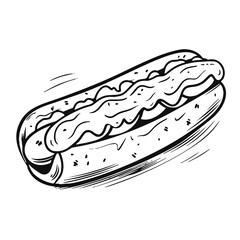 Vector Illustration of a Doodle hot dog HandDrawn vector with lines drawing for logo,icon, black and white cartoon flat style