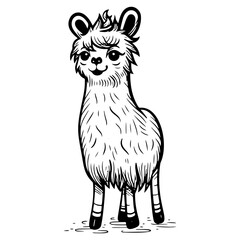 Vector Illustration of a Doodlellama HandDrawn vector with lines drawing for logo,icon, black and white cartoon flat style
