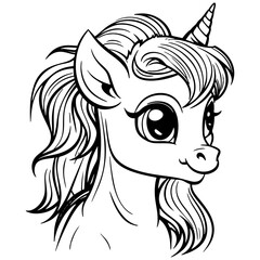 Vector Illustration of a Doodle unicorn HandDrawn vector with lines drawing for logo,icon, black and white cartoon flat style