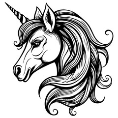 Vector Illustration of a Doodle unicorn HandDrawn vector with lines drawing for logo,icon, black and white cartoon flat style
