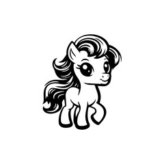 Vector Illustration of a Doodle poni HandDrawn vector with lines drawing for logo,icon, black and white cartoon flat style