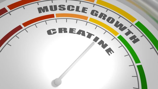 Abstract measuring device. Influence of creatine on muscle mass building. Scales of cause and effect.