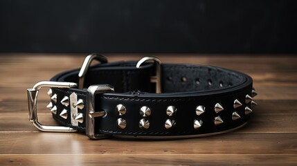  a black leather dog collar with silver studs on it.  generative ai - obrazy, fototapety, plakaty