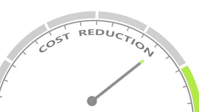 Costs reduction Concept. business finance optimisation strategy economy saving. Cost text with arrow. Instrument scale. Colorful infographic gauge element.