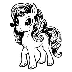 Vector Illustration of a Doodle poni HandDrawn vector with lines drawing for logo,icon, black and white cartoon flat style