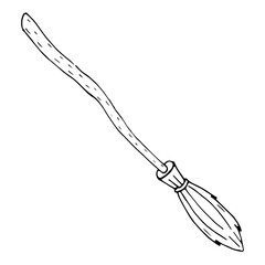 Doodle hand drawn witch broom icon. Vector illustration for halloween, party, design