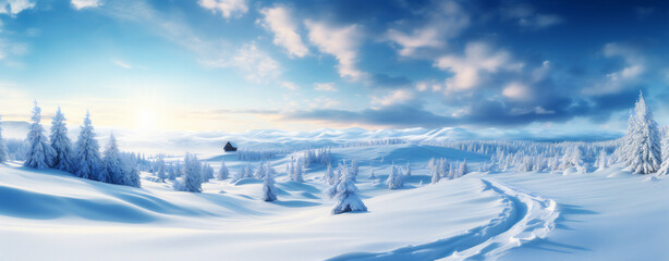 A pristine snowy wilderness scene with a deep snow background, perfect for winter concepts.