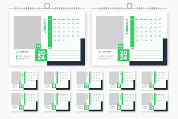 Modern professional 2024 desk calendar design, 2024 abstract desk calendar design template