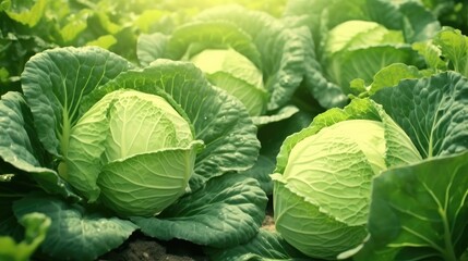 Obraz premium Background cabbage in the garden. Ripe harvest. Thanksgiving Day created with Generative AI technology