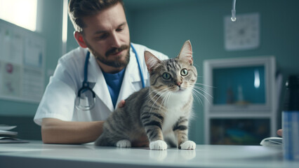 Cat being treated by a veterinarian at a veterinary clinic