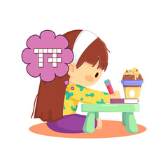 Cute little girl filling out a crossword puzzle while enjoying coffee