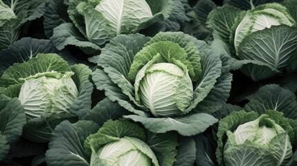 Background cabbage in the garden. Ripe harvest. Thanksgiving Day created with Generative AI technology