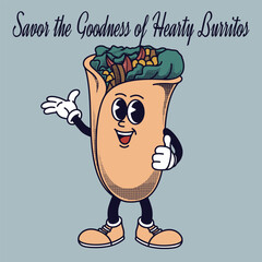 Burrito Character Design With Slogan Savor the Goodness off Hearty Burritos