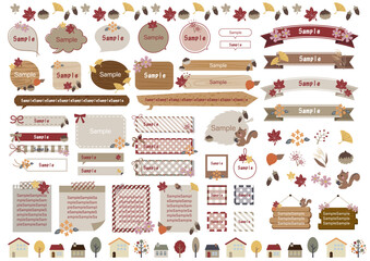 シックな色味のかわいい秋のイラスト・フレームセット