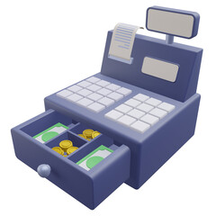 cash machine open, grocery 3d icon illustration with transparent background