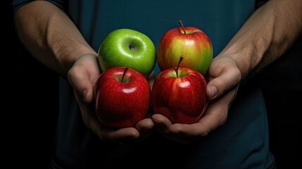 Farmers hands holding fresh ripe red apples created with Generative AI technology