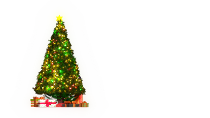 3d rendering Christmas tree with light bulb and gift box under the tree including alpha matte.
